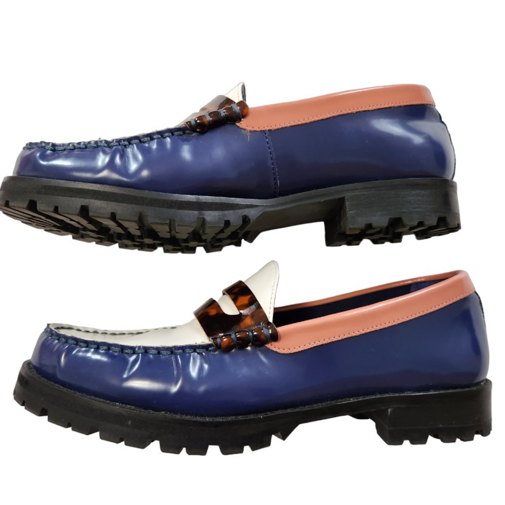 Steve Madden Navy Blue Pink Trim White Tortoiseshell Accent Loafers